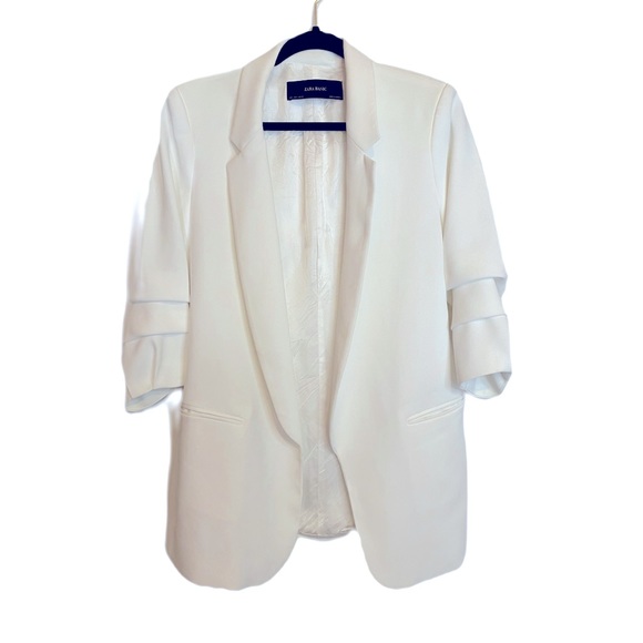 Zara Jackets & Blazers - Zara Basic Ruched Sleeve White Blazer Size Large